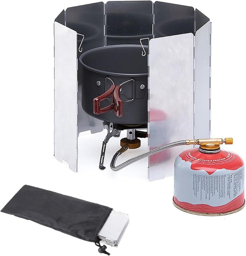 Wind Tour Outdoor Stove Windscreen Ultra light Aluminum foldable Camping Stove Windshield with Carrying bag for Butane Stoves Picnic (8 Plates) - Image 1